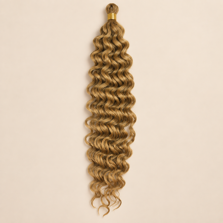 Honingblond RastAfri Creek Curl kanekalon vlechthaar, 27, 50 cm, 85 gram, beige achtergrond