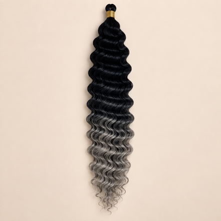 Donkergrijs ombré RastAfri Jamaican Curl kanekalon vlechthaar, GTOM/D.Gray, 50 cm, 85 gram, beige achtergrond