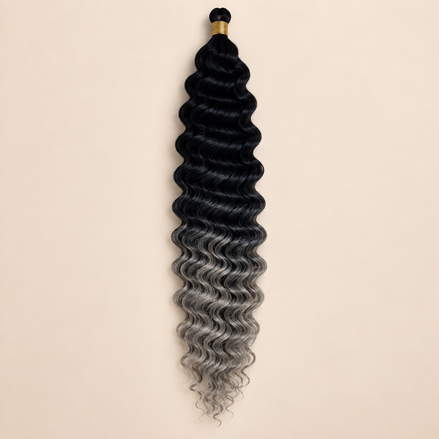 Donkergrijs ombré RastAfri Jamaican Curl kanekalon vlechthaar, GTOM/D.Gray, 50 cm, 85 gram, beige achtergrond