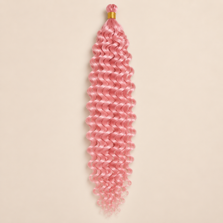 Lichtroze RastAfri Jamaican Curl kanekalon vlechthaar, M613/Pink, 50 cm, 85 gram, beige achtergrond