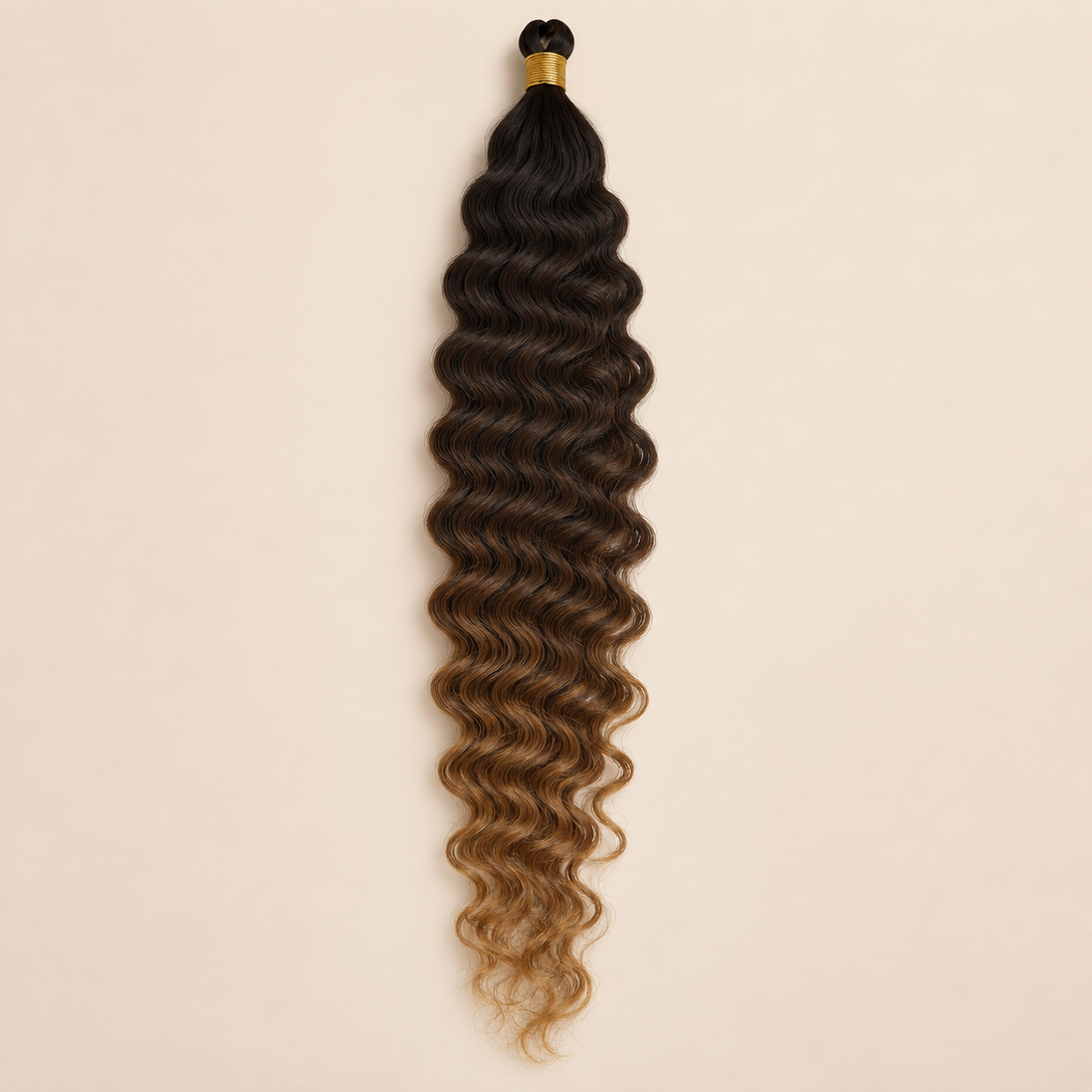 Zwart met honingblond RastAfri Jamaican Curl kanekalon vlechthaar, 1/27, 50 cm, 85 gram, beige achtergrond