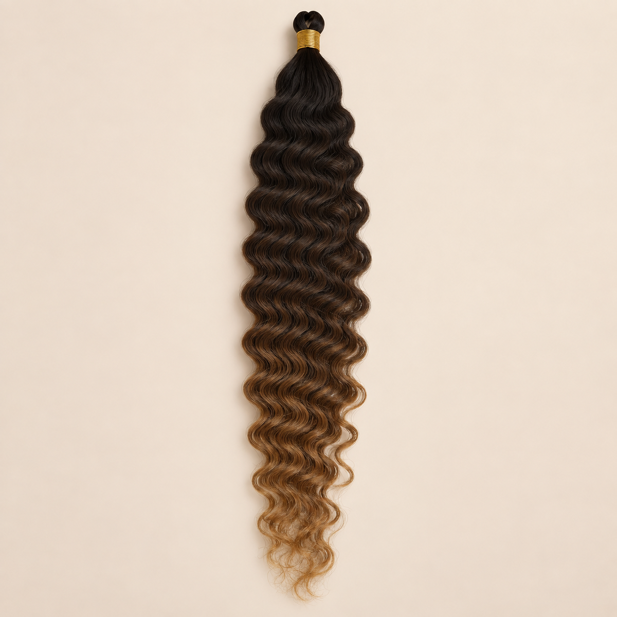 Zwart met honingblond RastAfri Jamaican Curl kanekalon vlechthaar, 1/27, 50 cm, 85 gram, beige achtergrond