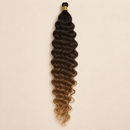 Zwart met honingblond RastAfri Jamaican Curl kanekalon vlechthaar, 1/27, 50 cm, 85 gram, beige achtergrond