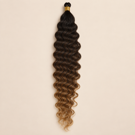Zwart met honingblond RastAfri Jamaican Curl kanekalon vlechthaar, 1/27, 50 cm, 85 gram, beige achtergrond