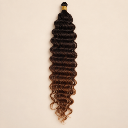 Zwart naar koperbruin ombré RastAfri Jamaican Curl kanekalon vlechthaar, T1B/30, 50 cm, 85 gram, beige achtergrond