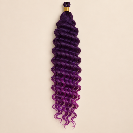Zwart naar paars ombré RastAfri Jamaican Curl kanekalon vlechthaar, T1B/F.Purple, 50 cm, 85 gram, beige achtergrond