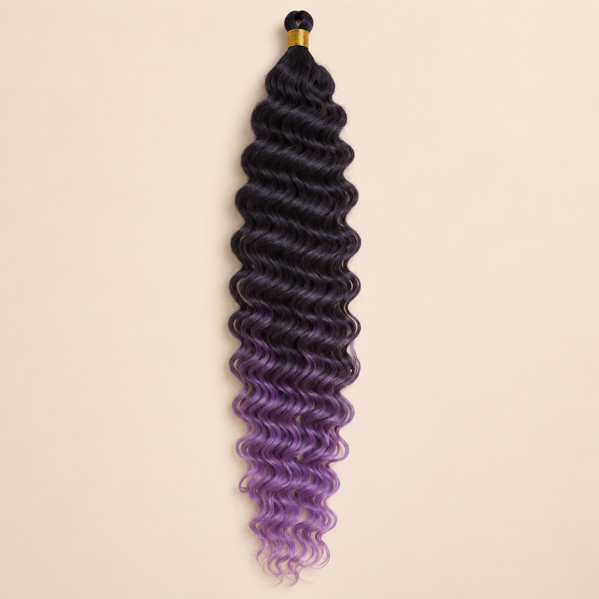 Zwart naar lavendel ombré RastAfri Jamaican Curl kanekalon vlechthaar, T1B/Lavender, 50 cm, 85 gram, beige achtergrond