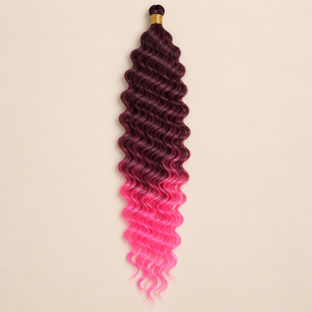 Zwart naar roze ombré RastAfri Jamaican Curl kanekalon vlechthaar, T1B/Pink, 50 cm, 85 gram, beige achtergrond