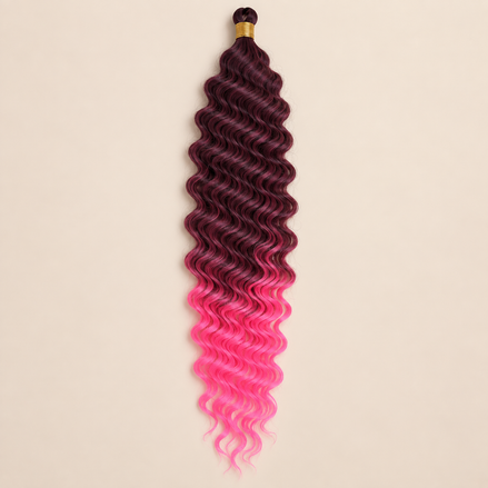 Zwart naar roze ombré RastAfri Jamaican Curl kanekalon vlechthaar, T1B/Pink, 50 cm, 85 gram, beige achtergrond