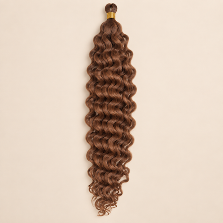 Koperbruin RastAfri Creek Curl kanekalon vlechthaar, 30, 50 cm, 85 gram, beige achtergrond