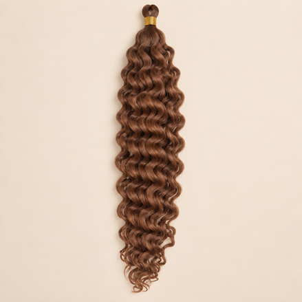 Koperbruin RastAfri Creek Curl kanekalon vlechthaar, 30, 50 cm, 85 gram, beige achtergrond