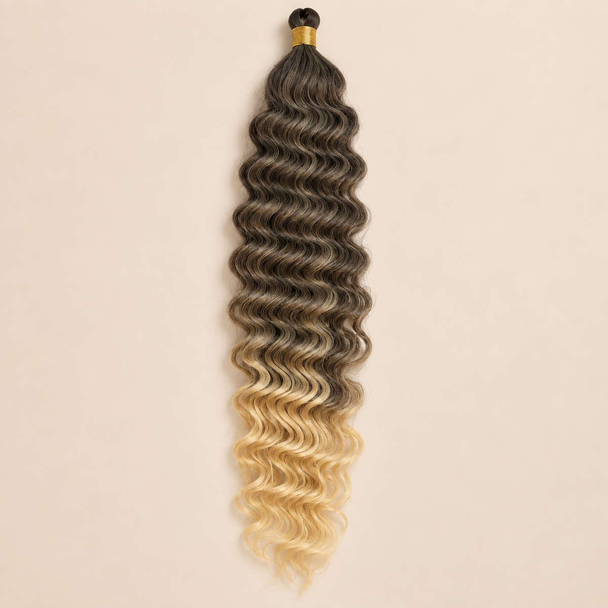 Donkerbruin naar lichtblond ombré RastAfri Jamaican Curl kanekalon vlechthaar, T4/613, 50 cm, 85 gram, beige achtergrond