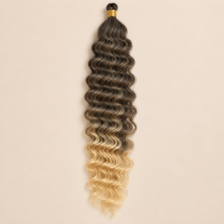 Donkerbruin naar lichtblond ombré RastAfri Jamaican Curl kanekalon vlechthaar, T4/613, 50 cm, 85 gram, beige achtergrond