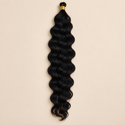 Zwart RastAfri Kingston Curl kanekalon vlechthaar, 1, 50 cm, 85 gram, beige achtergrond