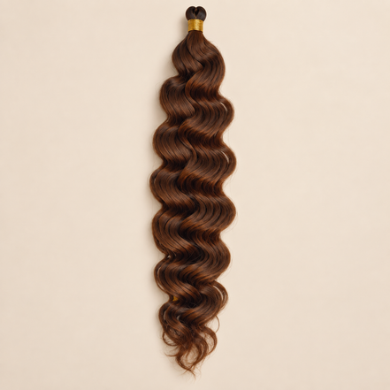 Koperbruin RastAfri Kingston Curl kanekalon vlechthaar, 30, 50 cm, 85 gram, beige achtergrond