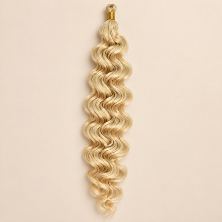 Lichtblond RastAfri Kingston Curl kanekalon vlechthaar, kleur 613, 50 cm en 85 gram, op beige achtergrond