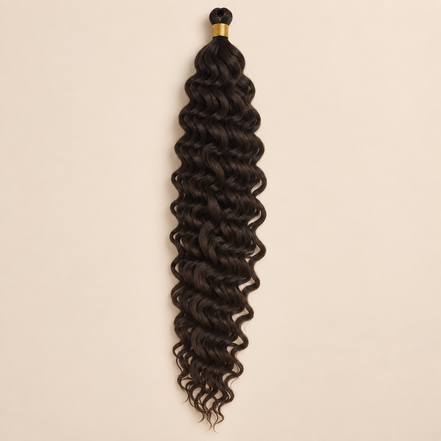 Donkerbruin RastAfri Creek Curl kanekalon vlechthaar, 4, 50 cm, 85 gram, beige achtergrond