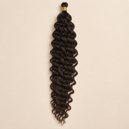 Donkerbruin RastAfri Creek Curl kanekalon vlechthaar, 4, 50 cm, 85 gram, beige achtergrond