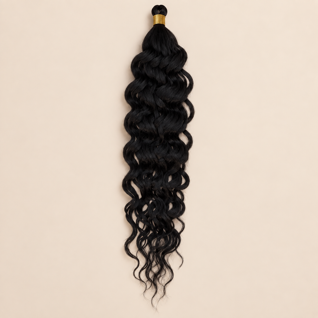 Zwart RastAfri Hawai Curl kanekalon vlechthaar, kleur 1, 50 cm en 85 gram, op beige achtergrond