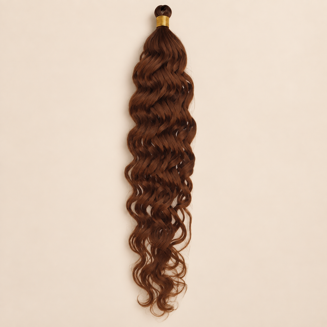Koperbruin RastAfri Hawai Curl kanekalon vlechthaar, kleur 30, 50 cm en 85 gram, op beige achtergrond