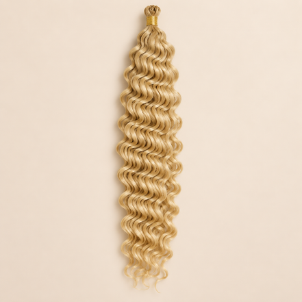 Lichtblond RastAfri Creek Curl kanekalon vlechthaar, 613, 50 cm, 85 gram, beige achtergrond