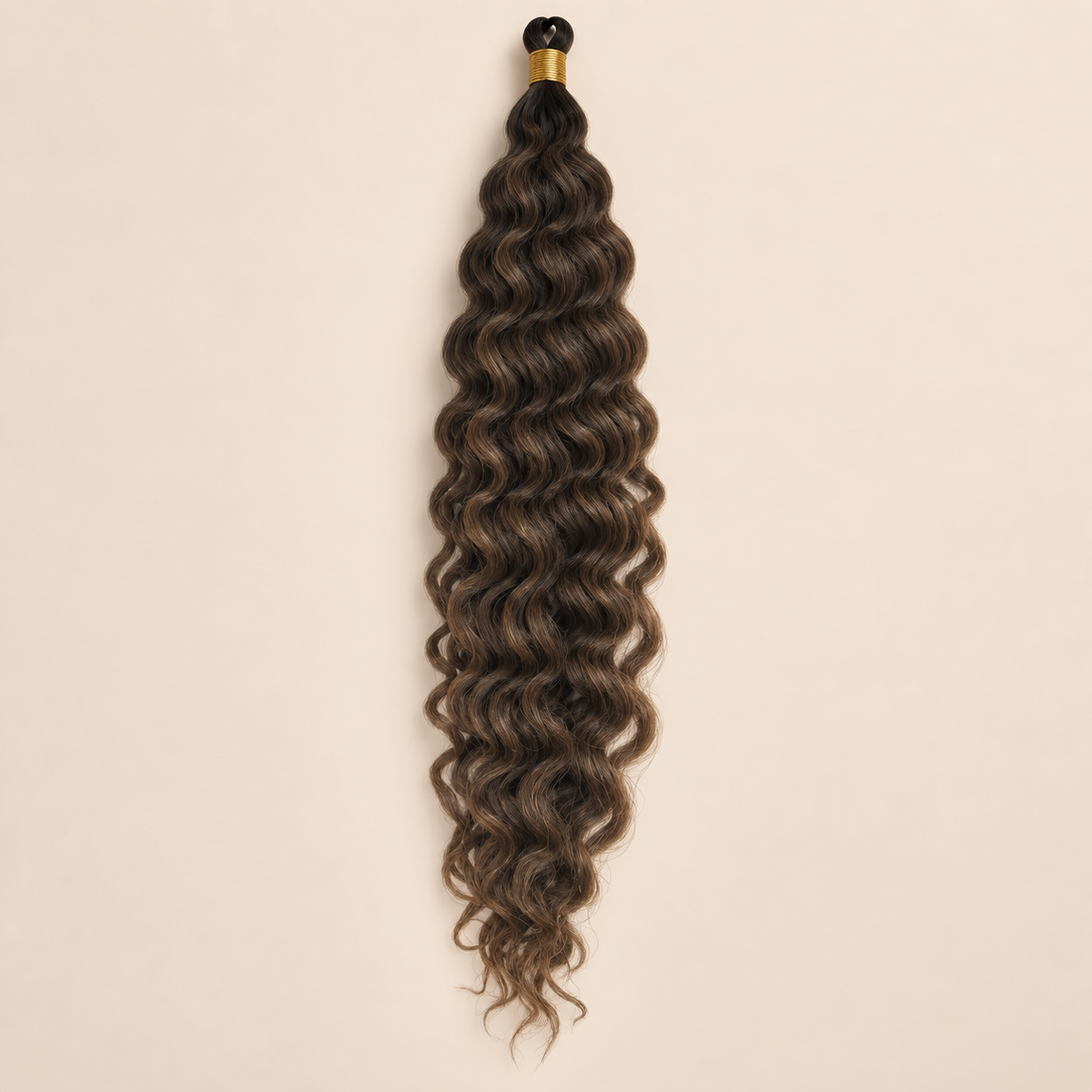 Donkerbruin met honingblond RastAfri Creek Curl kanekalon vlechthaar, F4/27, 50 cm, 85 gram, beige achtergrond