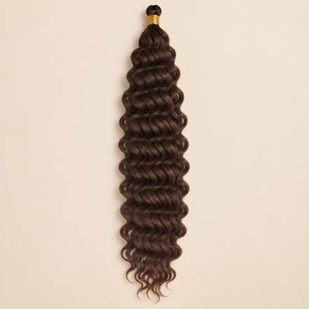 Donkerbruin met koperbruin RastAfri Creek Curl kanekalon vlechthaar, F4/30, 50 cm, 85 gram, beige achtergrond