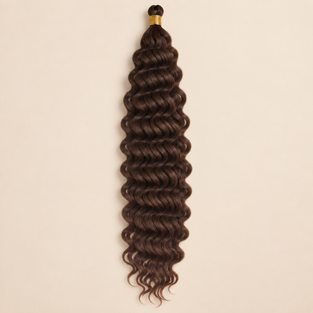 Donkerbruin met koperbruin RastAfri Creek Curl kanekalon vlechthaar, F4/30, 50 cm, 85 gram, beige achtergrond