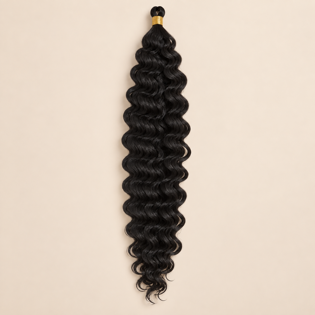 Zwart RastAfri Creek Curl kanekalon vlechthaar, 1, 50 cm, 85 gram, beige achtergrond