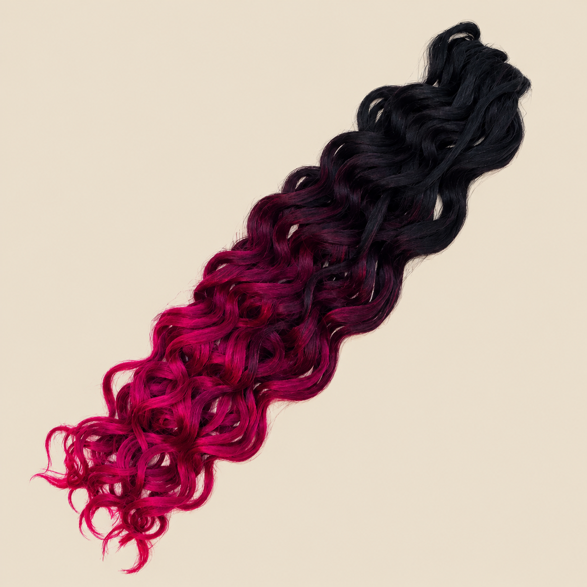 RastAfri Hawai Curl GTOM/Fuchsia, zwart-fuchsia ombre kanekalon op beige achtergrond