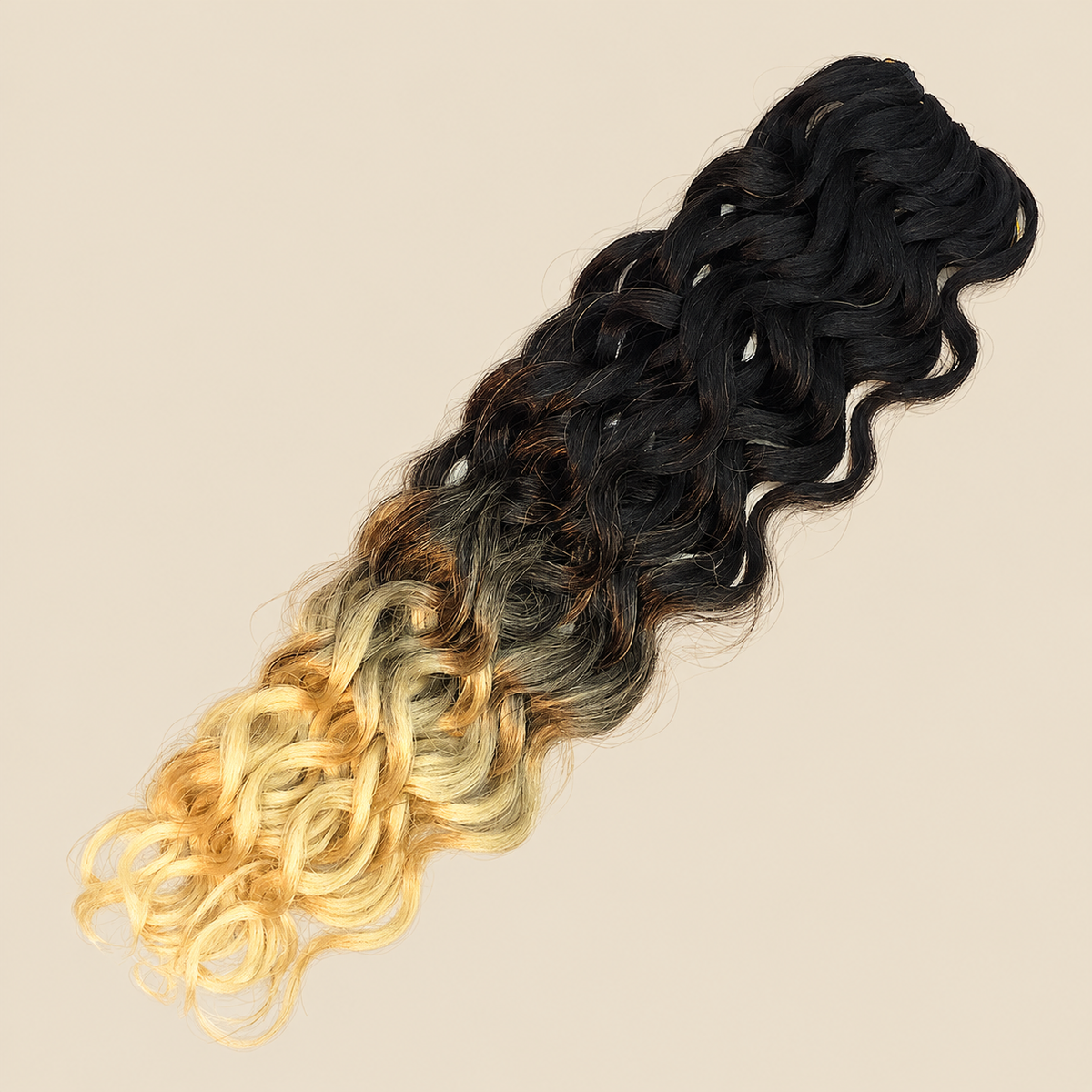 RastAfri Hawai Curl GTOM4/613, zwart-blond ombre kanekalon op beige achtergrond