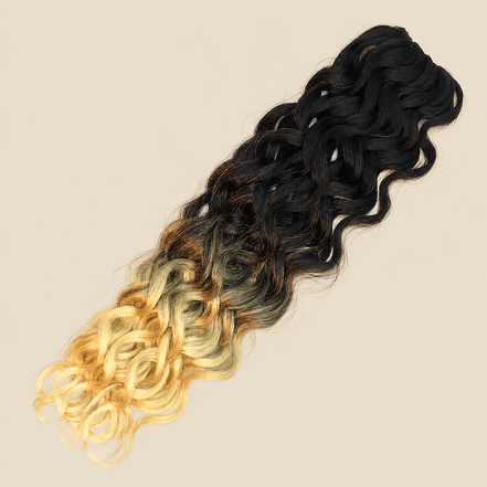 RastAfri Hawai Curl GTOM4/613, zwart-blond ombre kanekalon op beige achtergrond