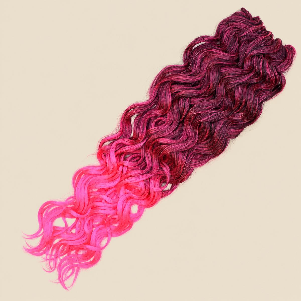RastAfri Hawai Curl T1B/Pink, roze ombre kanekalon invlechthaar op beige achtergrond