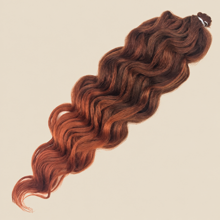 RastAfri Lake Wave T4/Amber, bruin-amber ombre kanekalon op beige achtergrond