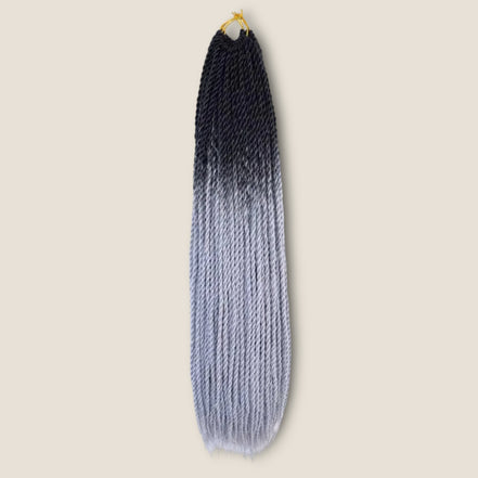 Senegalese Twists 70 cm zwart zilvergrijs ombre – crochet invlechthaar