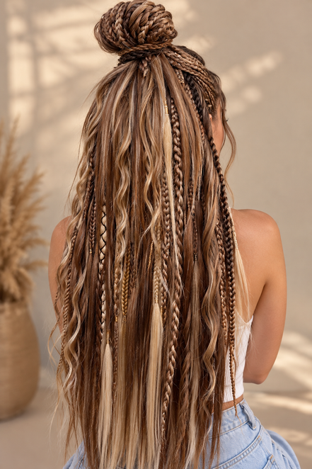 Shop de Look bruin blond vlechtkapsel met donkerblond, lichtblond en bruine tinten