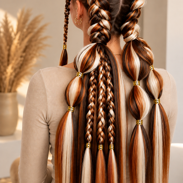 Shop de Look straight braids in witblond blond bruin en ginger koper