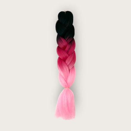 Soft kanekalon invlechthaar 60 cm ombre zwart fuchsia lichtroze