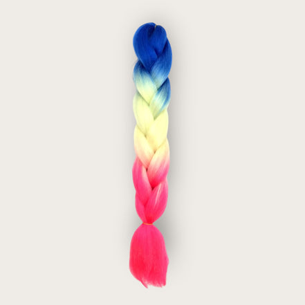 Soft kanekalon invlechthaar 60 cm multicolor blauw geel roze