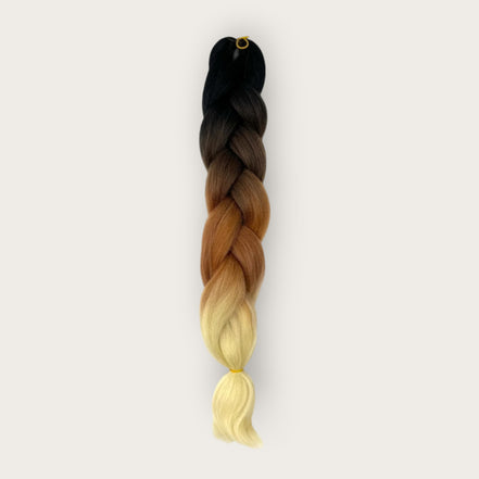 Soft Kanekalon Invlechthaar 60 cm – Zwart Bruin Honingblond Ombre