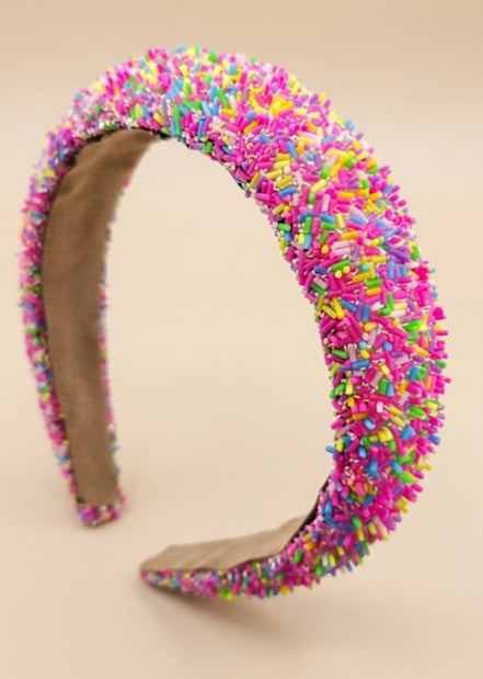 Brede roze haarband met multicolor sprinkles – De HaarBoetiek