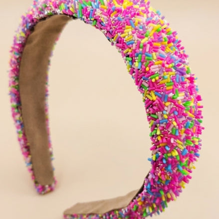 Brede roze haarband met multicolor sprinkles – De HaarBoetiek