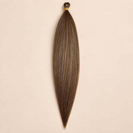 Steil Pony Kanekalon vlechthaar in kleur 27+26, 70 cm en 100 gram, op beige achtergrond