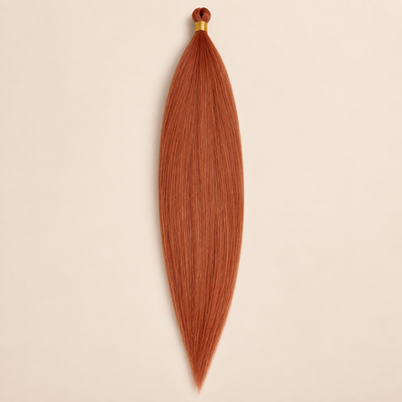 Steil Pony Kanekalon vlechthaar in kleur F11, 70 cm en 100 gram, op beige achtergrond