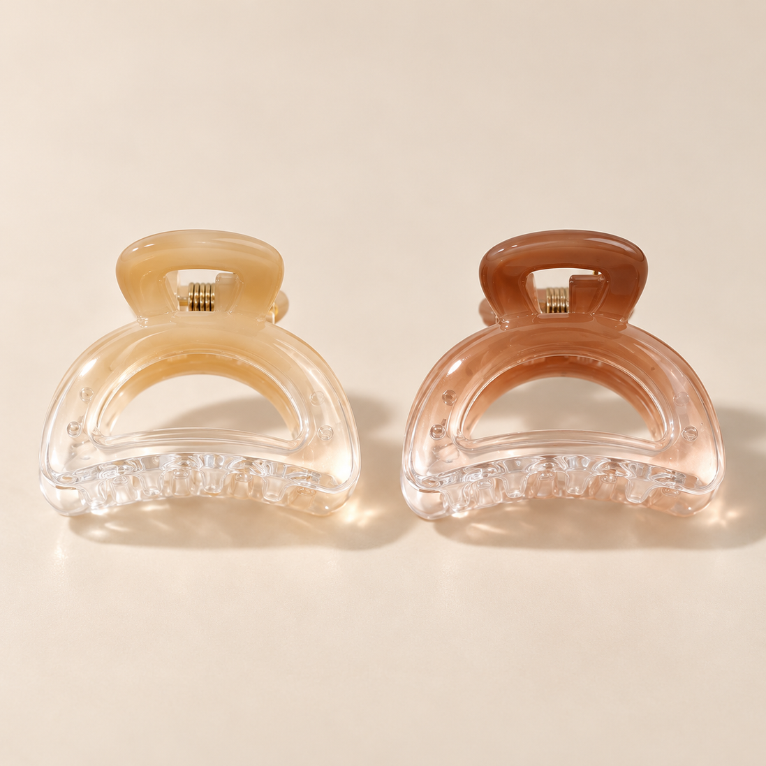 Transparante Mini Haarklem Duo Boog – Champagne & Koffiebruin – 2 stuks – De HaarBoetiek