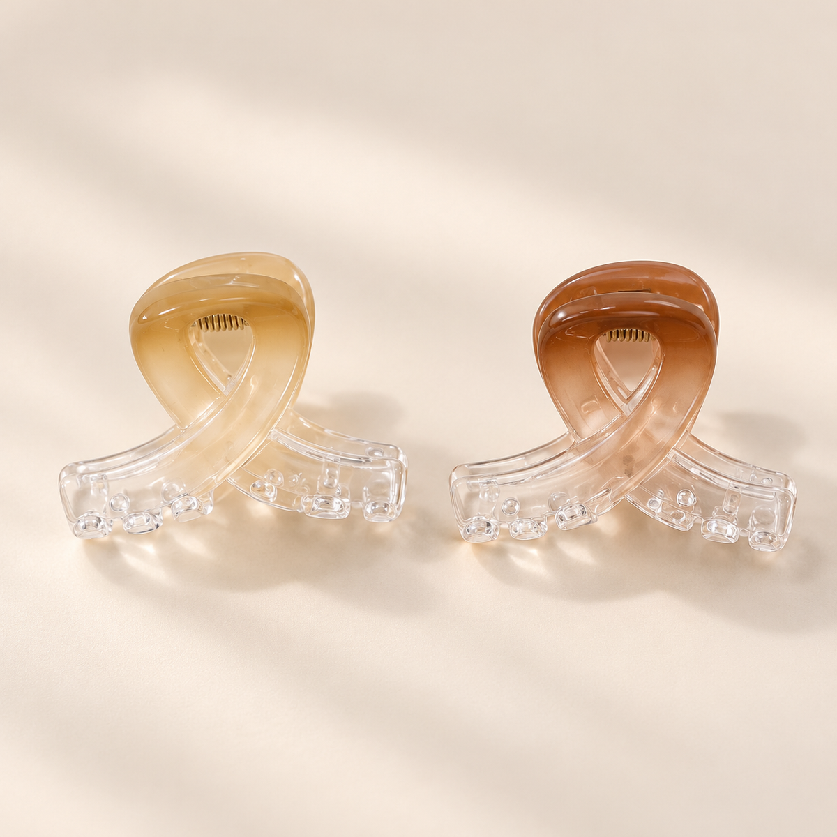 Transparante Mini Haarklem Duo Lus – Champagne & Koffiebruin – 2 stuks – De HaarBoetiek