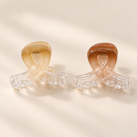Transparante Mini Haarklem Duo Lus – Champagne & Koffiebruin – 2 stuks – De HaarBoetiek