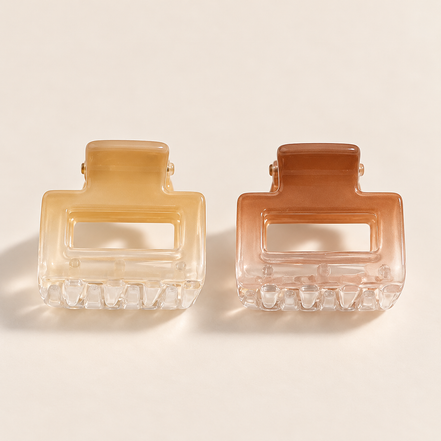 Transparante Mini Haarklem Duo Rechthoek – Champagne & Koffiebruin – 2 stuks – De HaarBoetiek