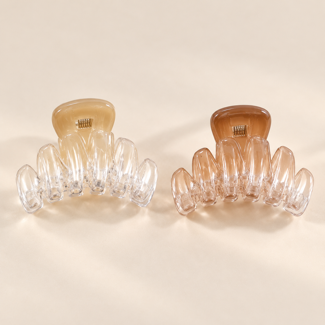 Transparante Mini Haarklem Duo Zigzag – Champagne & Koffiebruin – 2 stuks – De HaarBoetiek