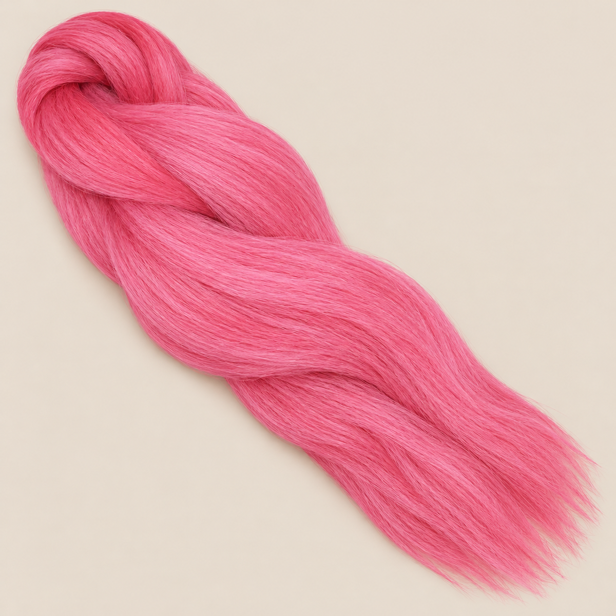 Ultra Braid kanekalon Hot Pink felroze 100 cm, 165 gram op beige achtergrond